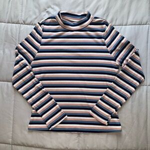 SHEIN Multicolor Striped Ribbed Mock Neck Long Sleeve Top Size XL